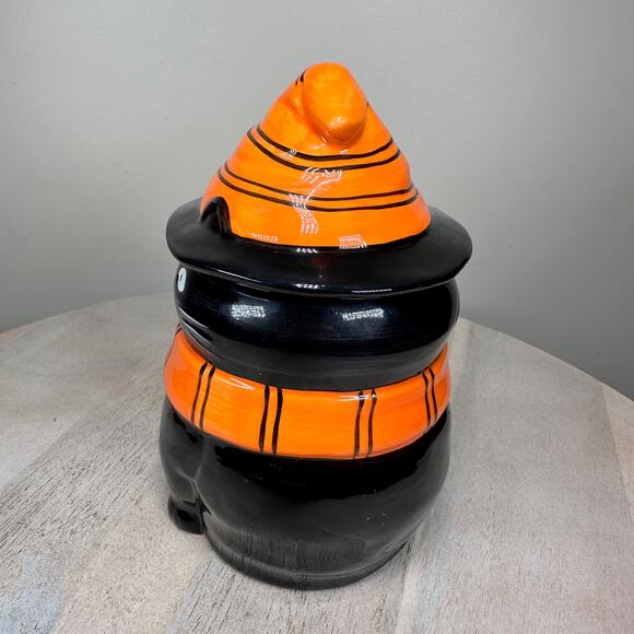 Lang Black Cat Halloween Cookie Jar Ceramic Orange Hat Scarf Fall Kitchen Decor - Picture 11 of 16